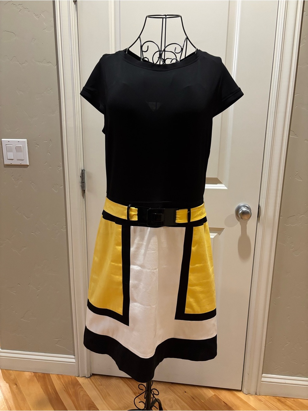 Chetta B Black Top with Yellow and White Colorblock Mini Dress